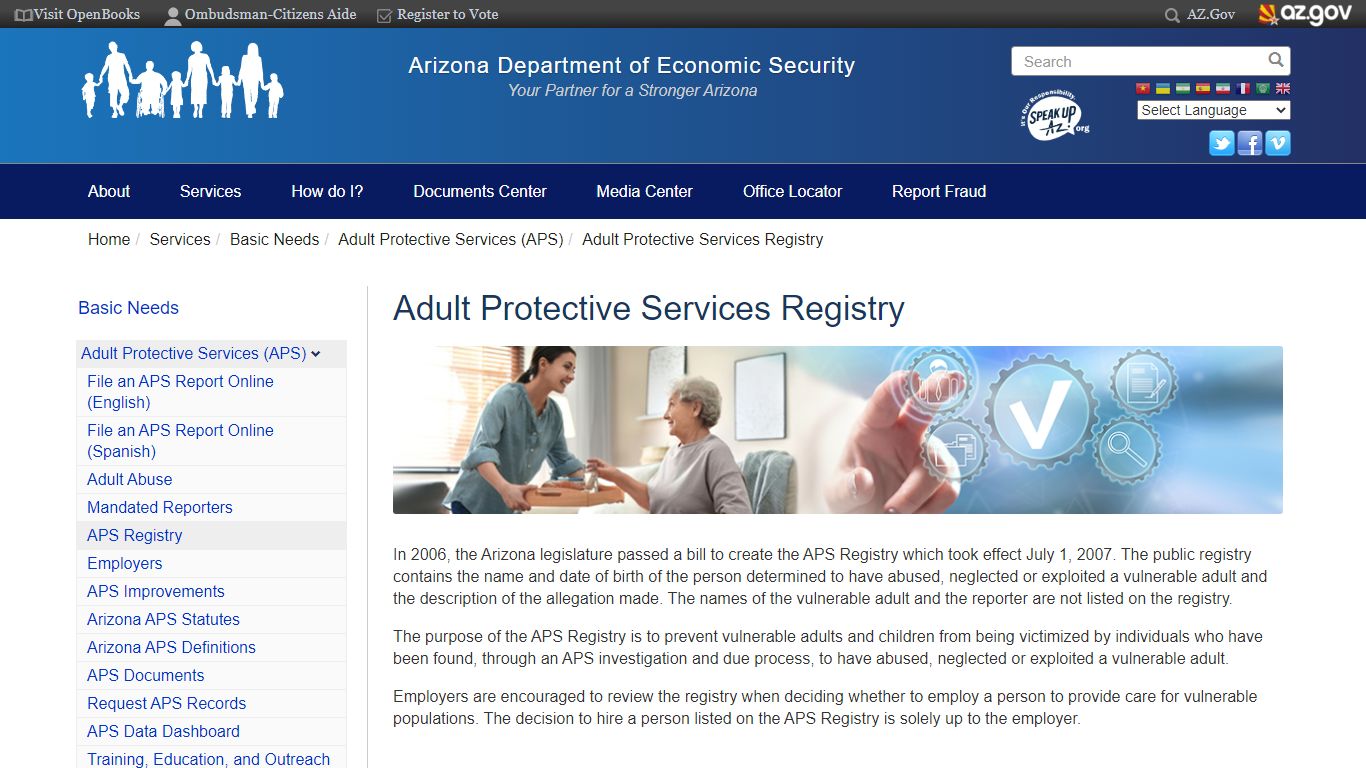 Adult Protective Services Registry | Arizona Department of Economic ...